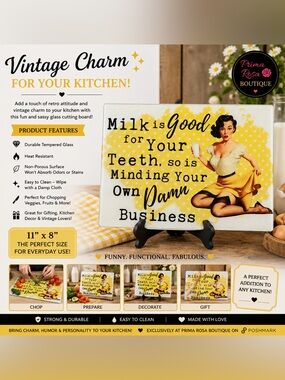 Retro Style Glass Cutting Board with Pin-Up Design